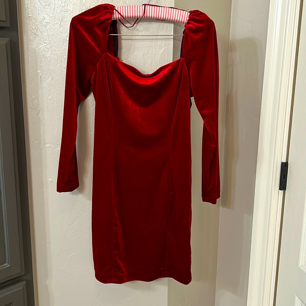 Long sleeve red velvet dress by 1.State.